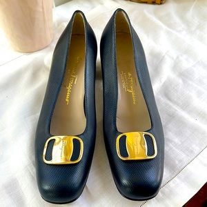 Navy blue Ferragamo pump shoes